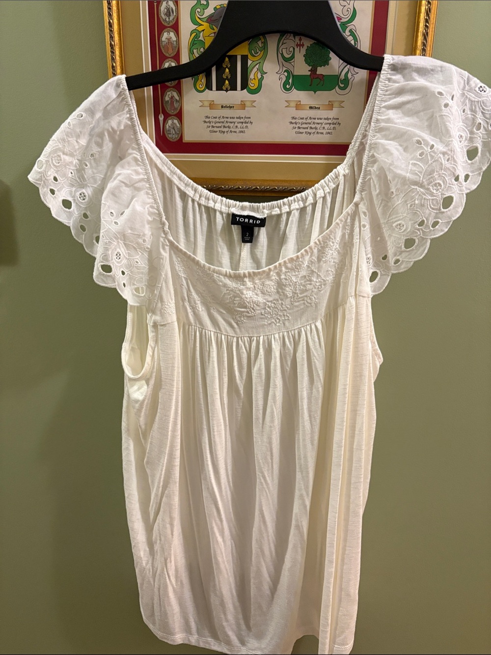 torrid White Eyelet Flutter Tank with Embroidered Yoke size 2